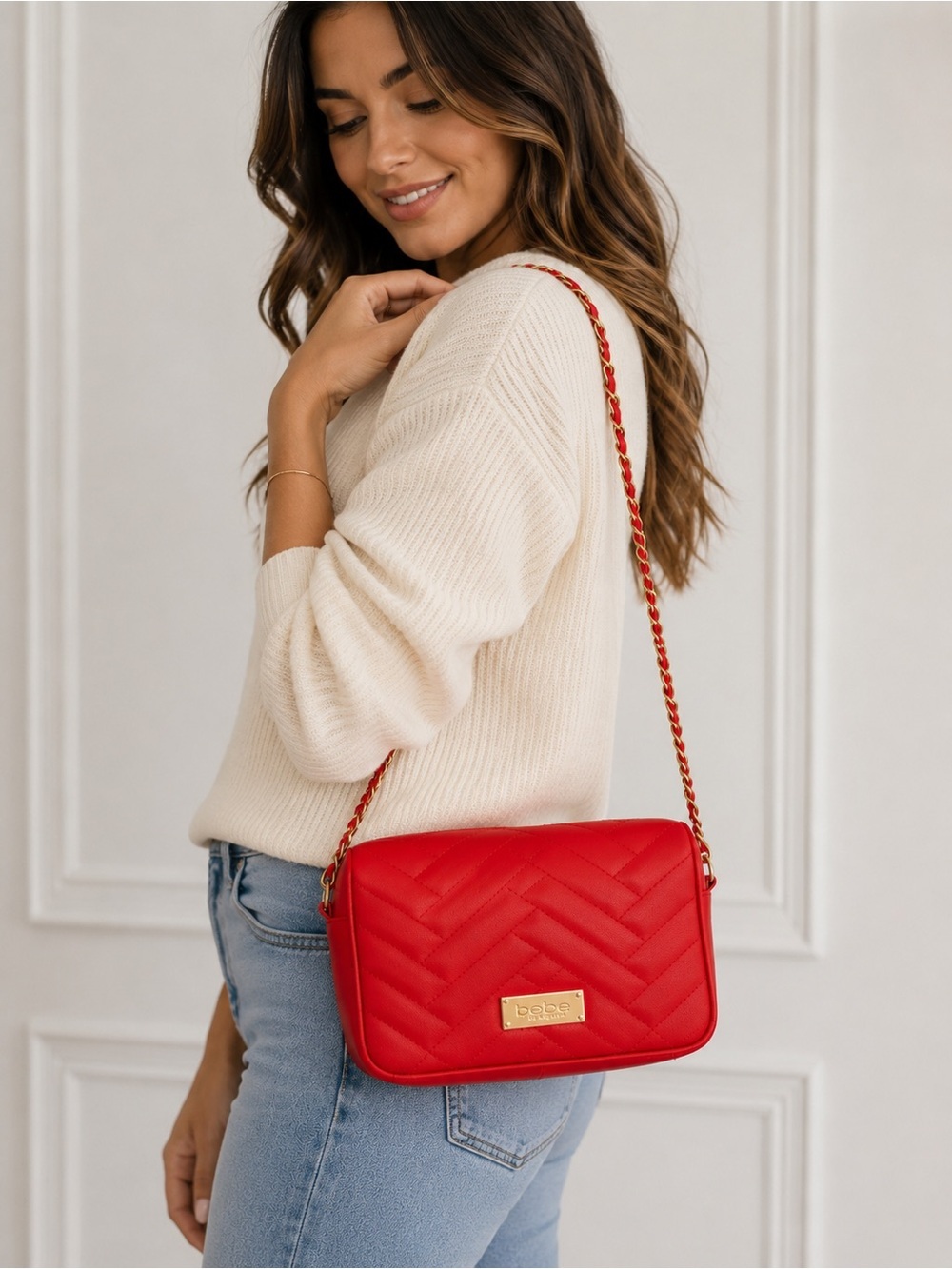 NWT Bebe Sophia Red Quilted Vegan Leather Crossbody Purse